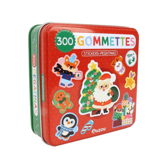 300 db-os matrica készlet fém dobozban, Karácsony Auzou