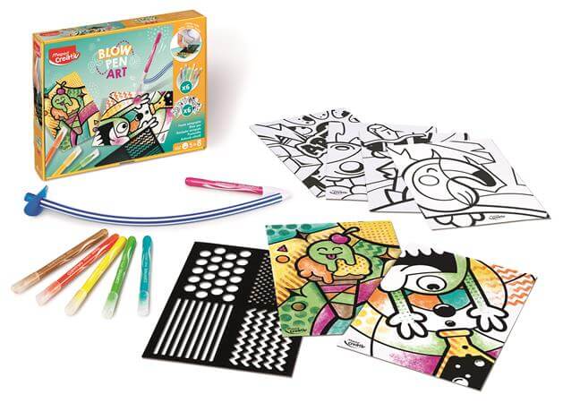 Fújós filctoll készlet, "Blow pen Art", csíkozás