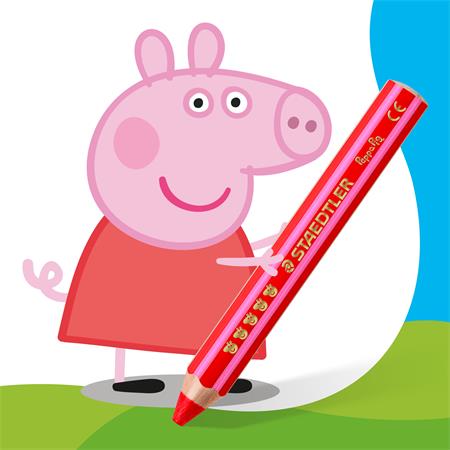 Színes ceruza készlet, hatszögletű, jumbo, STAEDTLER „Noris® junior 140", Peppa malac, 12 szín