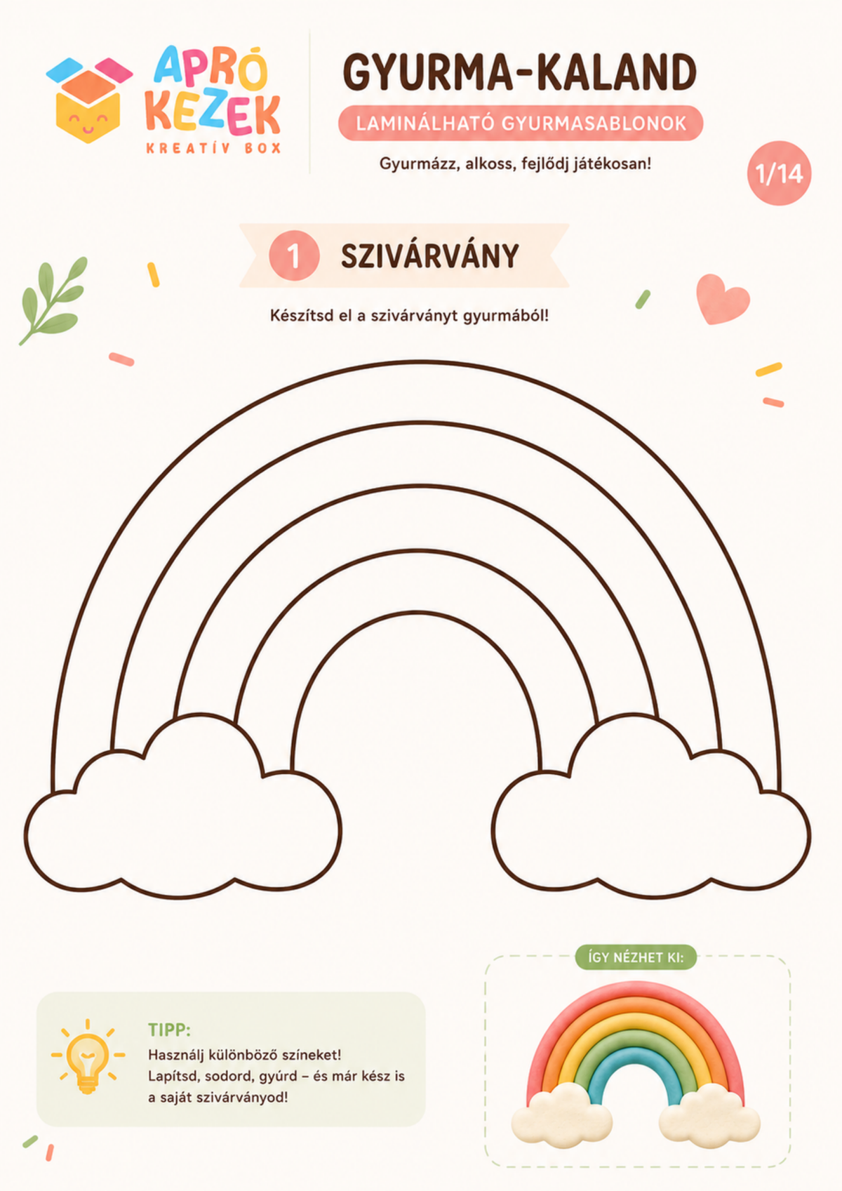 Gyurma-kaland nyomtatható gyurmasablon – szivárvány minta