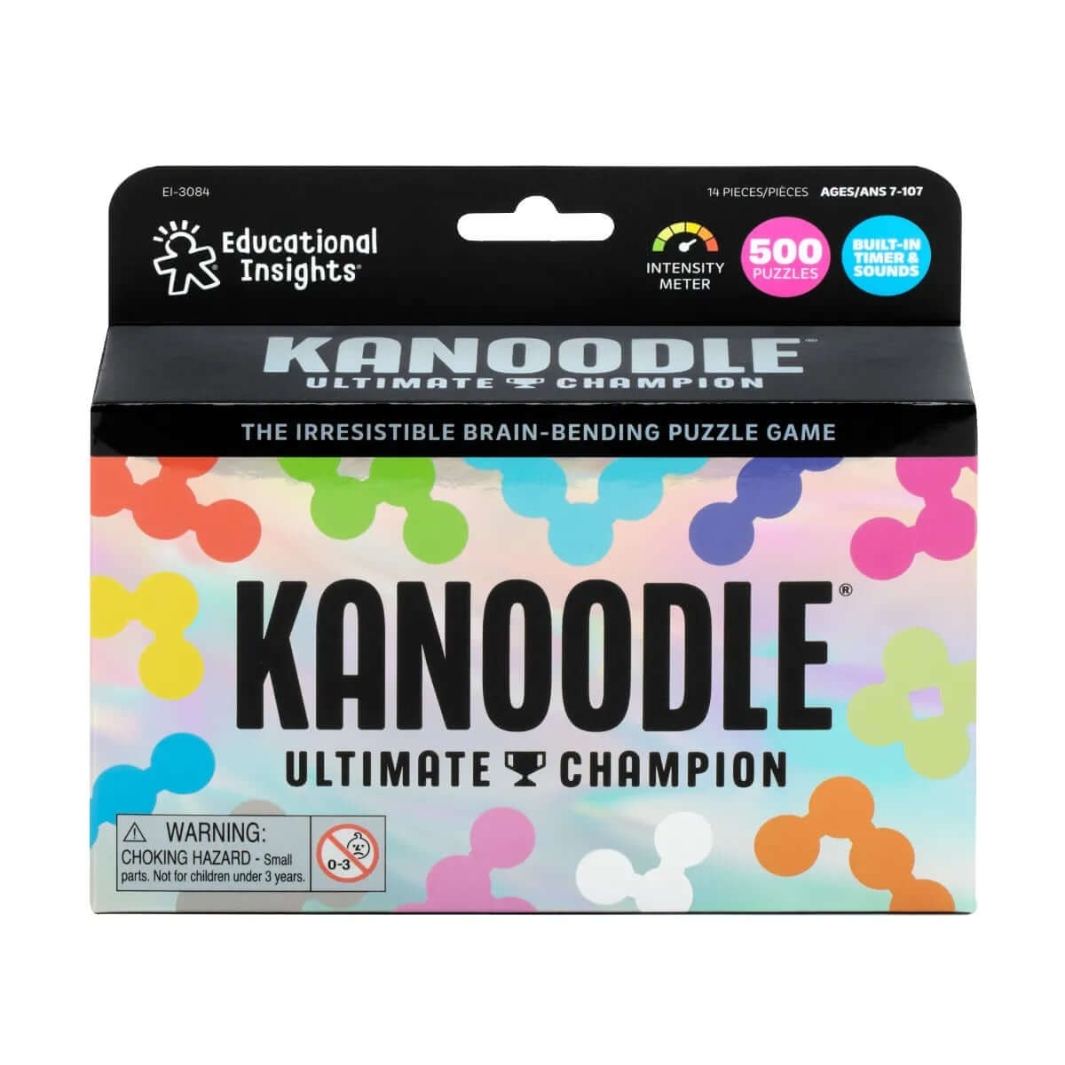 Kanoodle Ultimate Champion board game box with 500 brain-bending puzzles for ages 7-107, trending on TikTok and a best seller worldwide.