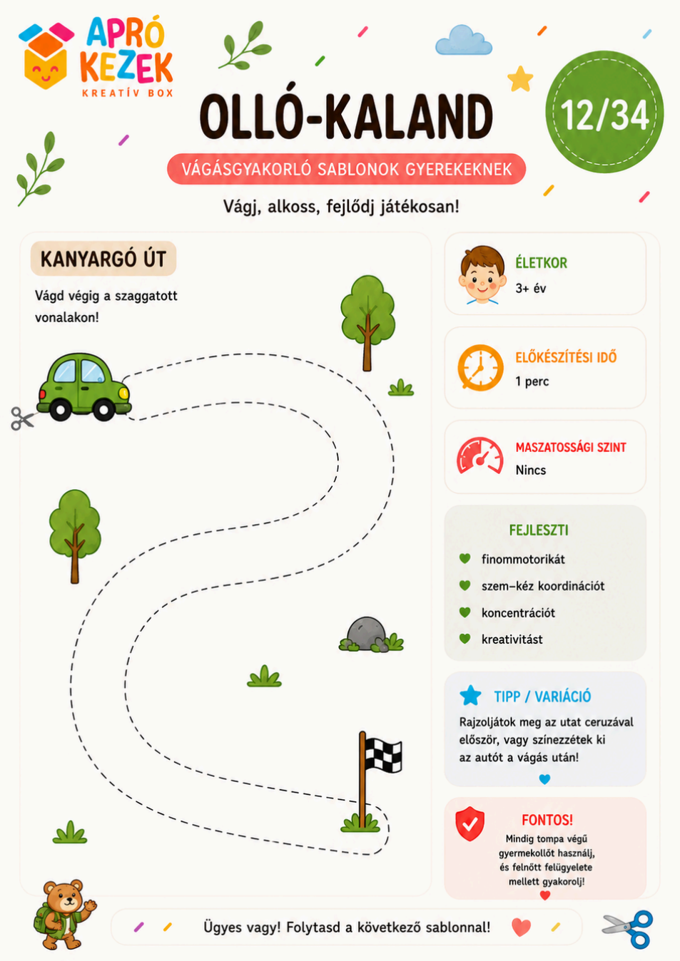 Olló-kaland kivágó sablon – kanyargó út